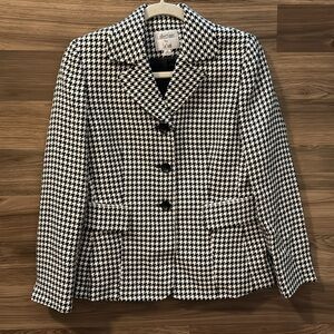 Le Suit Houndstooth Black White Lined Button Up Shoulder Pads Blazer Jacket 6P